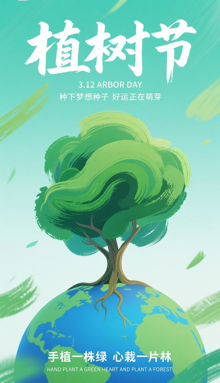 jimeng-2026-04-25-1126-竖版环保艺术风植树节海报，以抽象手绘质感的渐变青绿色为背景（笔触如流动的植被，营....png